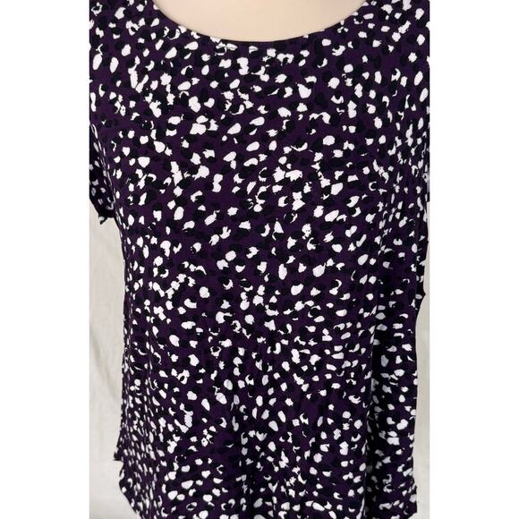 Alfani Womens Large Black White Purple Pattern Short Sleeve Rayon Top NEW - Picture 2 of 9